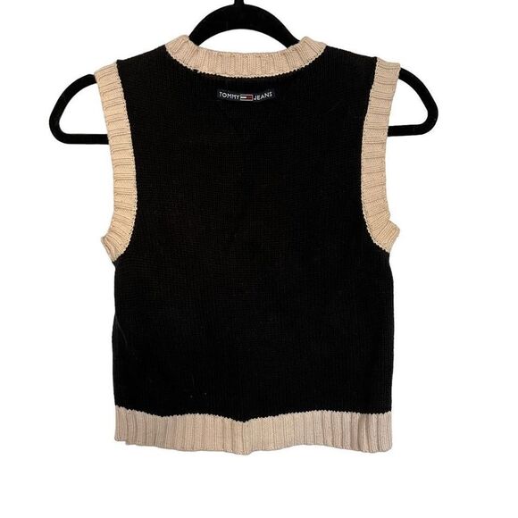 Tommy Jeans Women's Cropped Sleeveless Pullover Vest Black & Cream Size Small - Picture 2 of 6